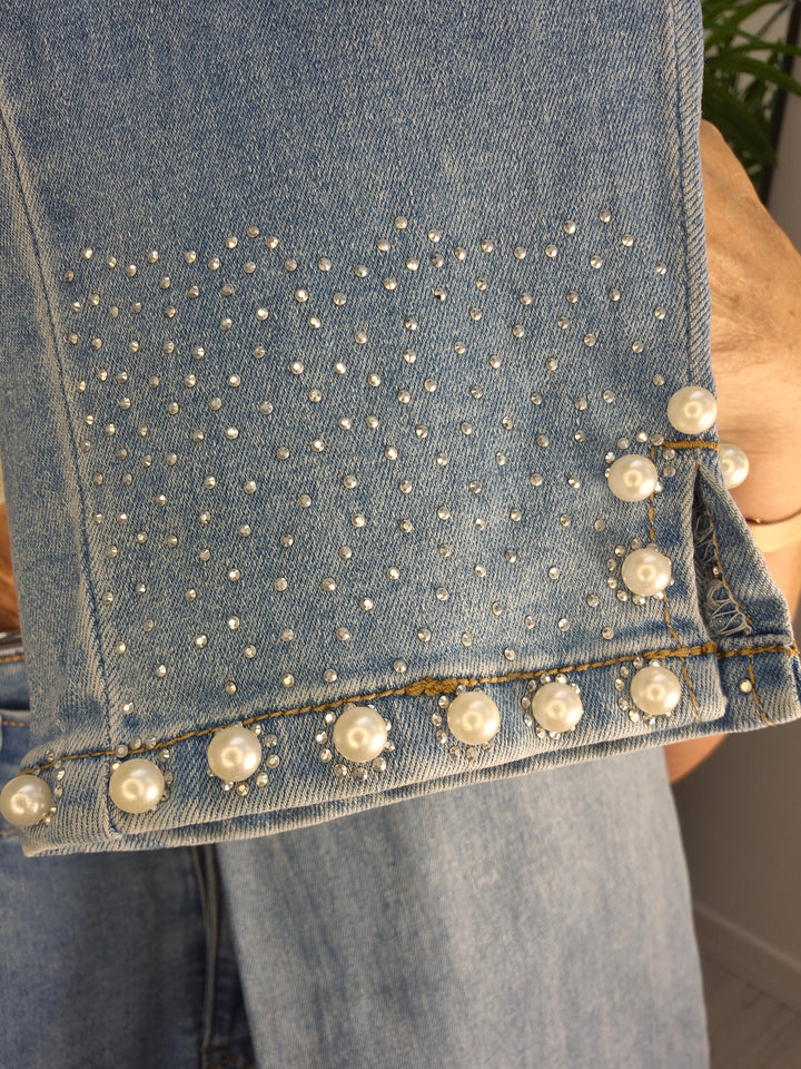 Crystal & Pearl Ankle Grazer Jeans - Stonewashed - (choose your Size)