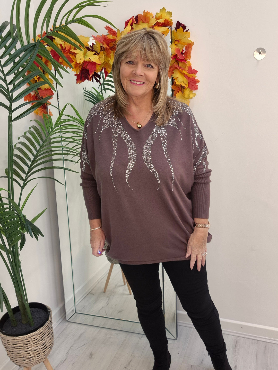 Sasha Sparkle Oversized Jumper - Chocolate (fitting from Size 14 up to Size 20)