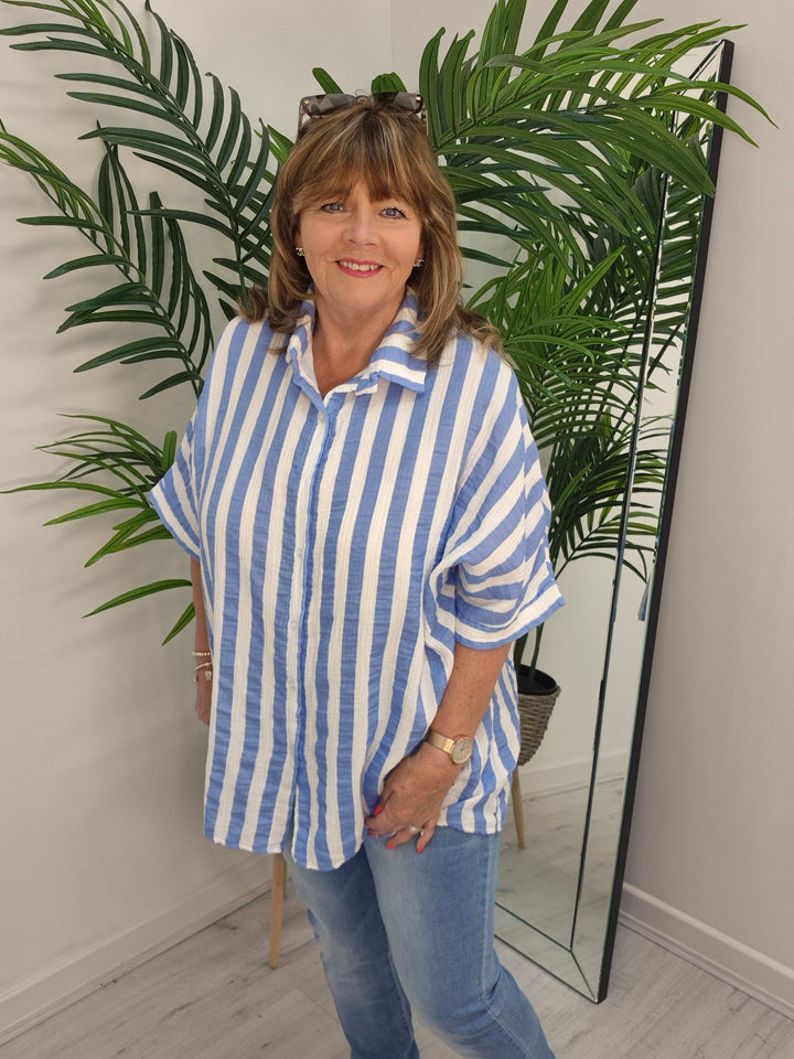 Candy Striped Shirt - Blue/White (Oversized)