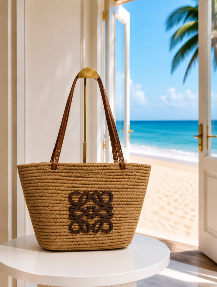 Summer Bag with Dual Faux Leather Handles - Natural