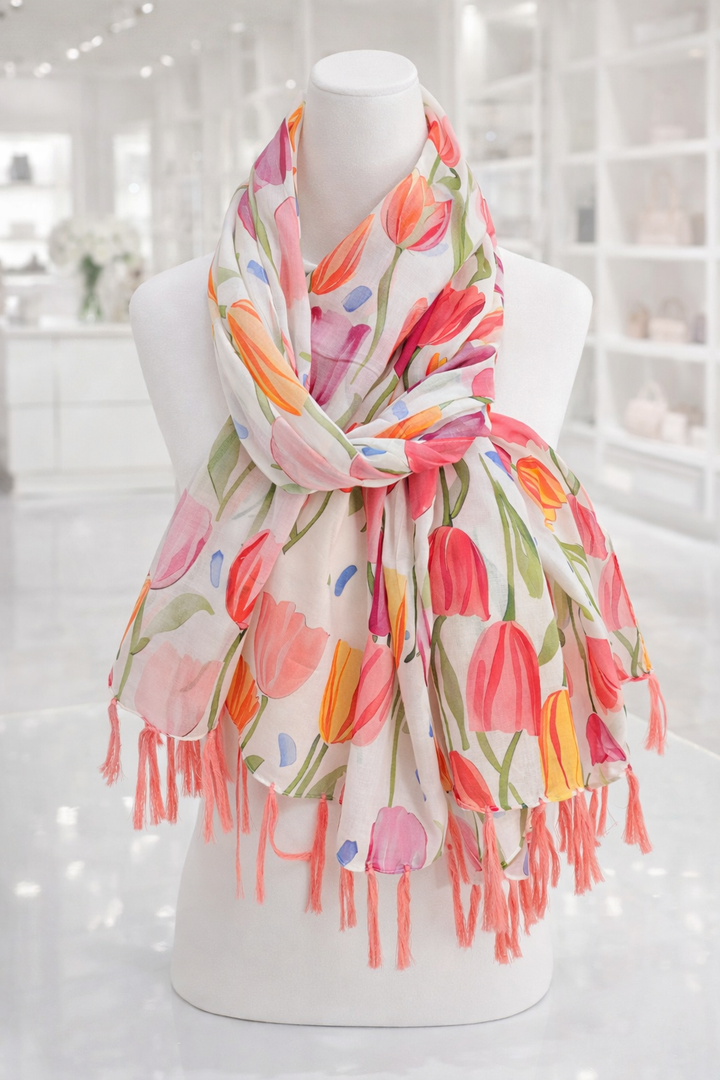 Tulips Fringed Scarf - Multi