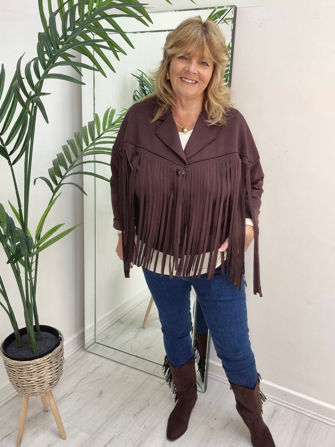 Texas Fringed Jacket  - (One Size fits from Size 12/14 to Size 18) - Chocolate
