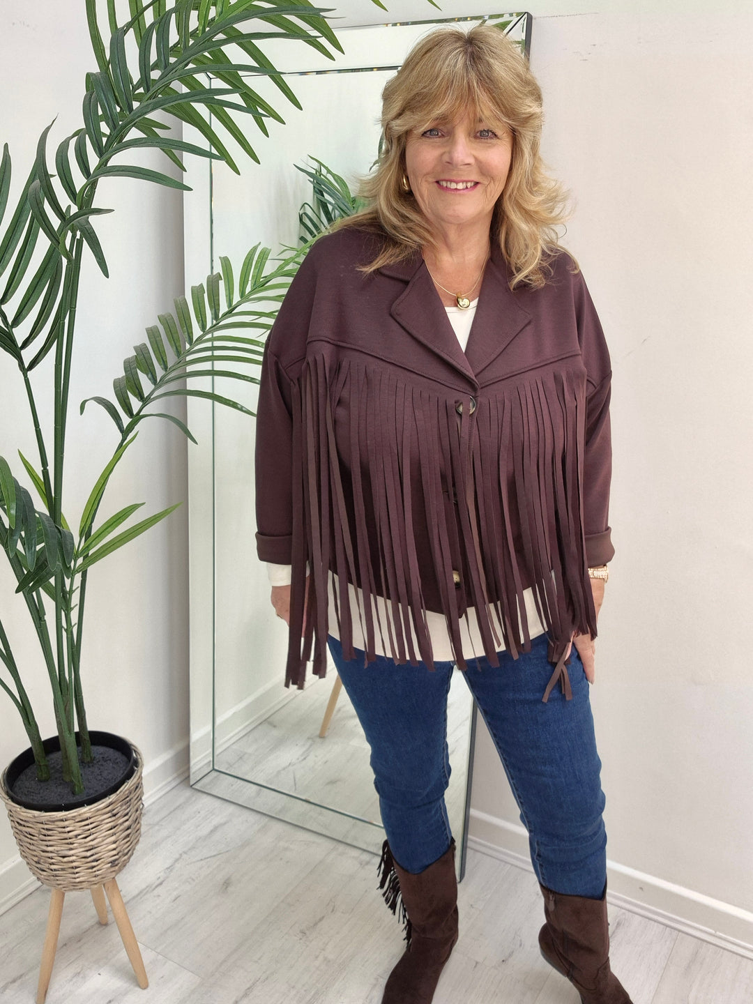 Texas Fringed Jacket  - (One Size fits from Size 12/14 to Size 18) - Chocolate