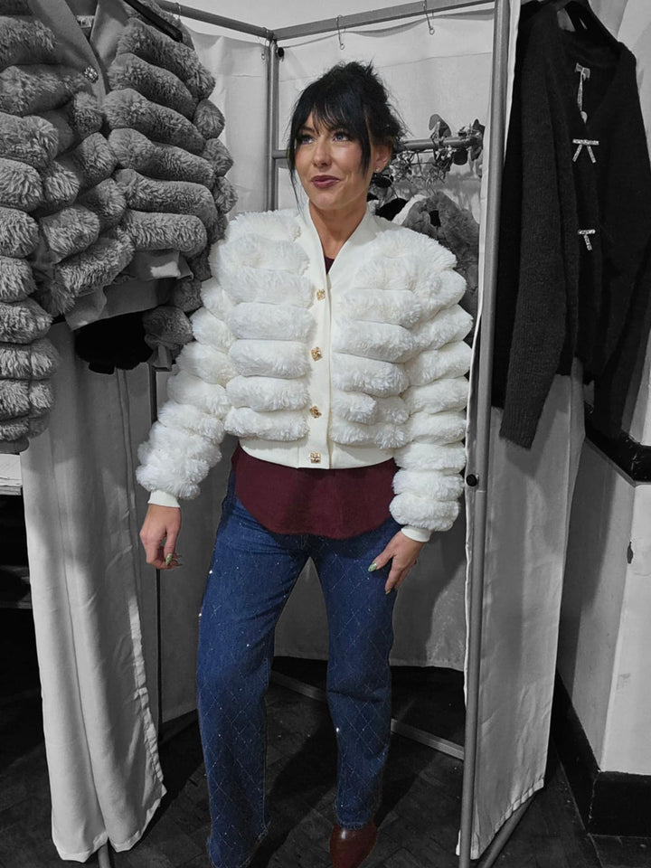 Oslo Faux Fur Cardigan (choose your Size) - Winter White