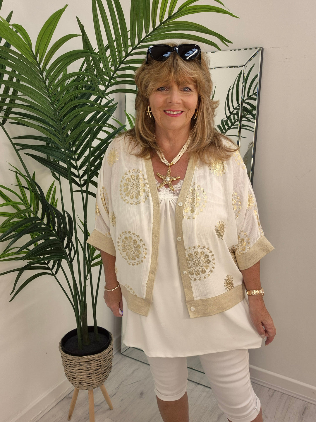 Ibiza Floral Jacket - White/Gold - (Loose Fit)