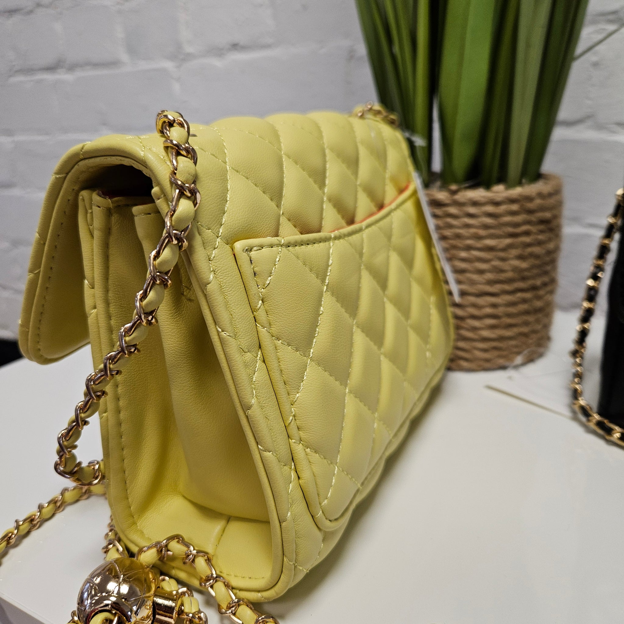 Coco Quilted Clasp Bag - Lemon ( Small )