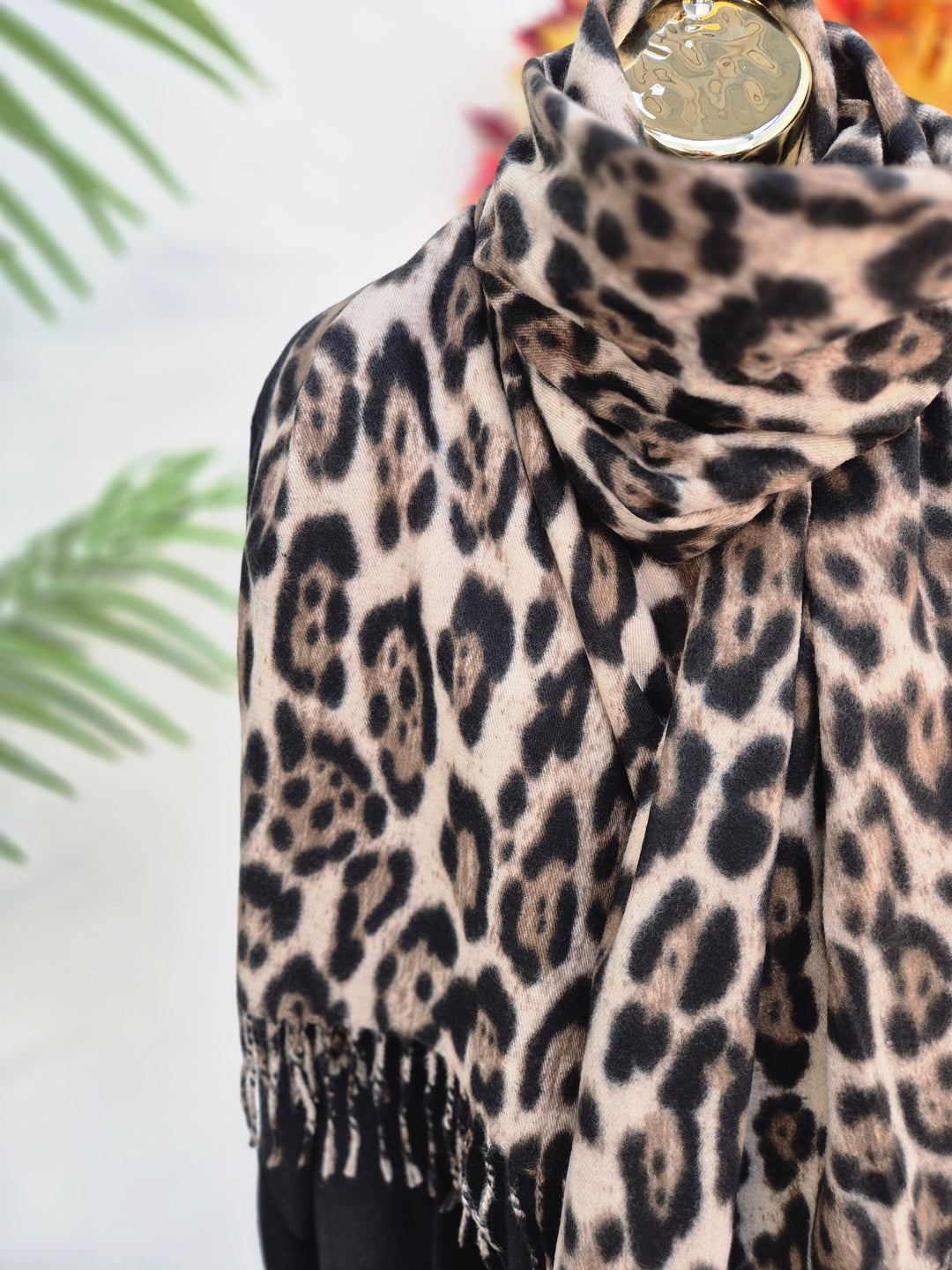 Chocolate Leopard Soft Touch Oversized Fringed Scarf