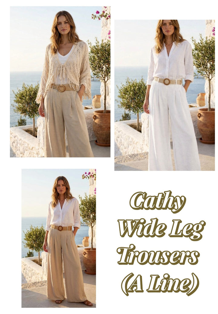 Cathy Wide Leg Trousers (A Line Style) - (One Size fits from Size 10 up to Size 16) - (choose your Colour)