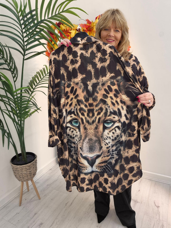Zina Oversized Leopard Blouse - (One Size/Curvy Size, fits from Size 14/16 to Size 20)
