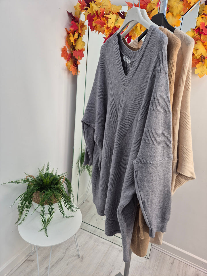 Vienna V Neck Oversized Hi Lo Jumper (choose your Colour) - (One Size/Curvy, fits from Size 14 up to Size 18/20)