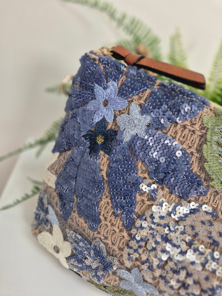 Floral Sequins Clutch Wristlet Bag - Blues