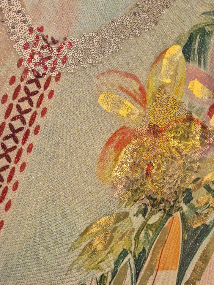 Carla Shimmer Oversized Top -  TROPICAL with Gold Foil & Sequins (One Size/Curvy fitting from Size 14/16 up to Size 20/22)