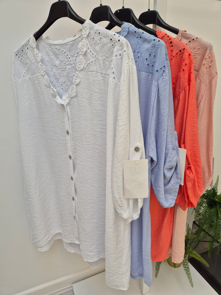 Belinda Broderie Anglaise Top - (choose your Colour) (Curvy)