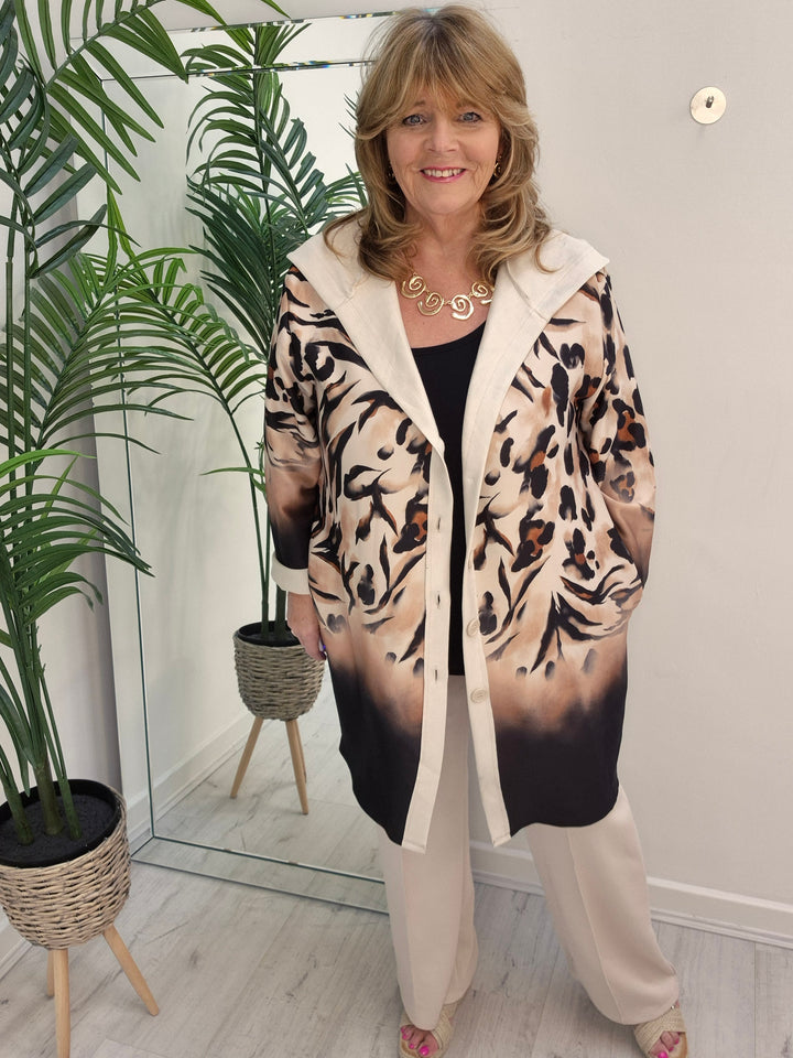 Zena Leopard Print Hoodie Cardigan - (choose your Colour) - Loose Fit