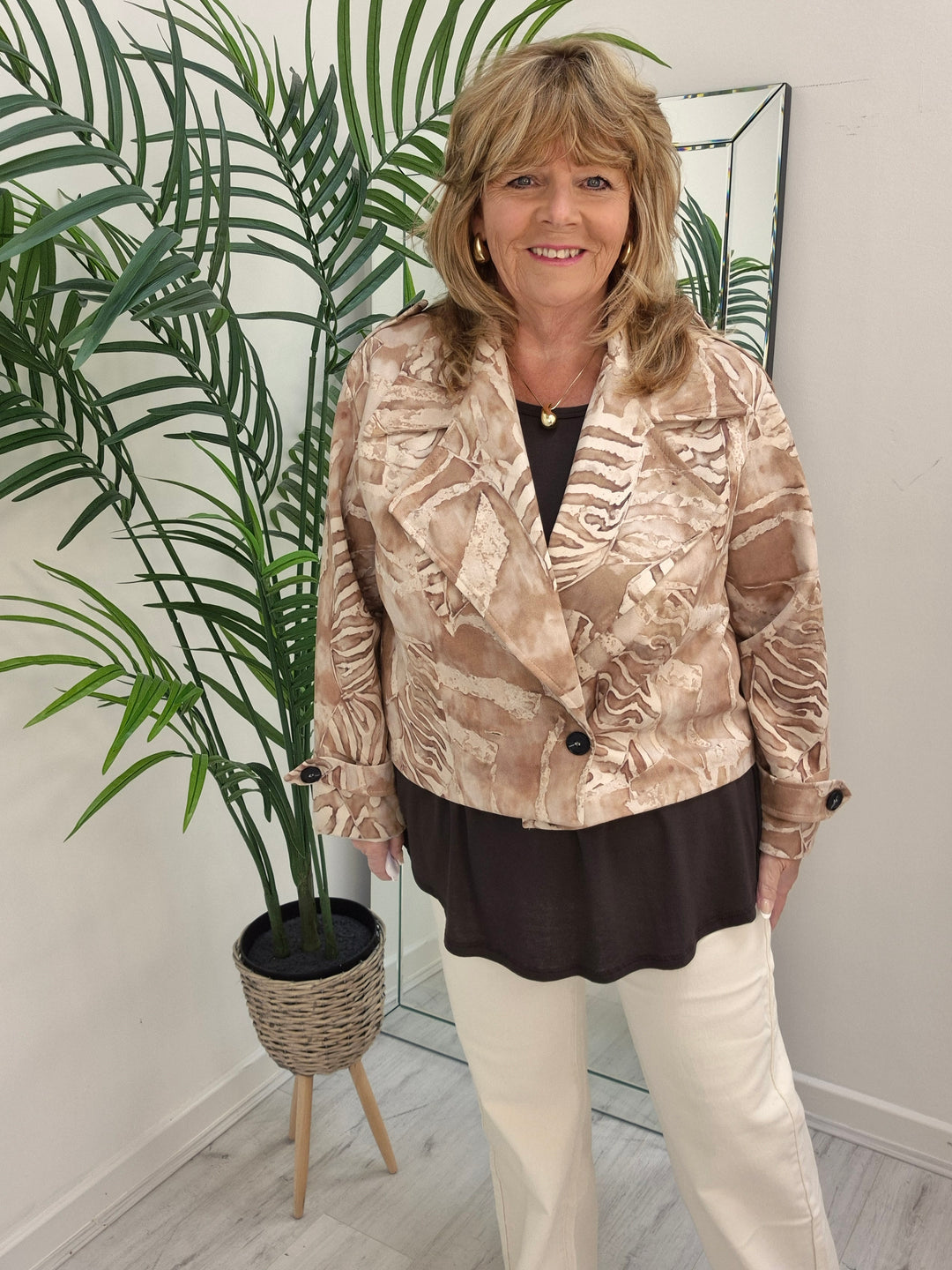 Suzie Suedette Biker Jacket (Loose Fit, fits from Size 12 up to Size 18) - Natural