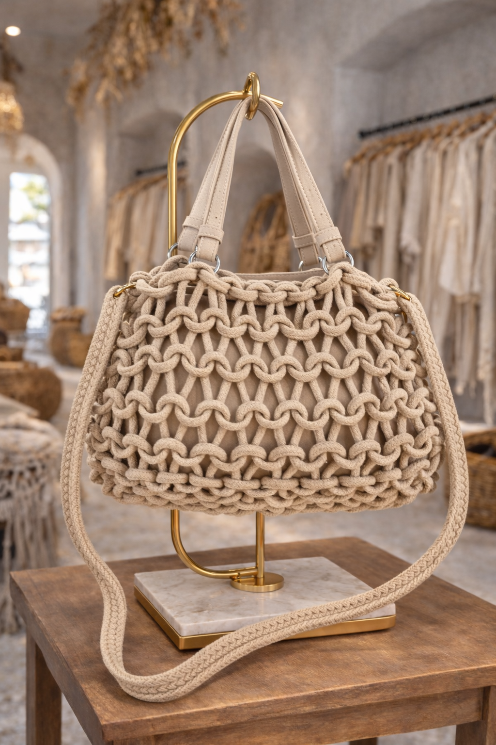 Island Crochet Bag with Dual Handles - Natural