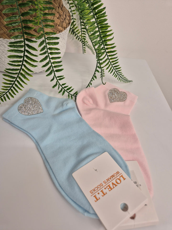 Diamante Heart Soft Socks - (choose from Pink or Blue)