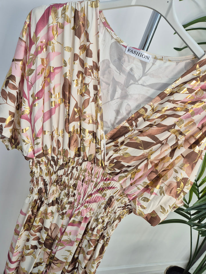 Vienna Magic Dress with Metallic Gold Foil - Mocha - One Size/Curvy (fits from Size 12 up to Size 18/20)