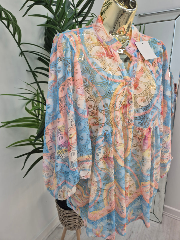 Gardenia Floral Lace Top - Powder Blue (Oversized, fitting from Size 14 up to Size 20)