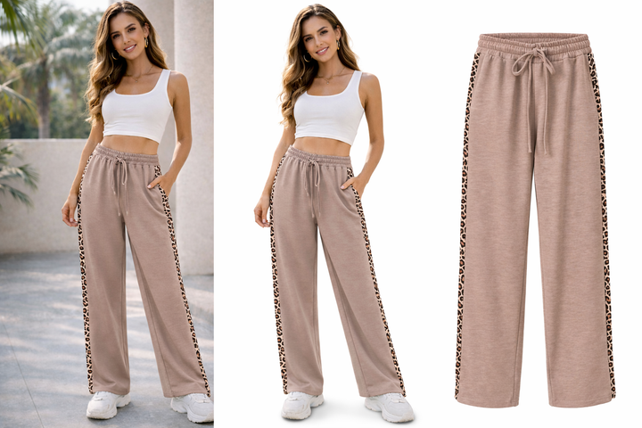 Windsor Leopard Wide Leg Pants/Joggers with Centre Seam - Mocha (choose your Size)