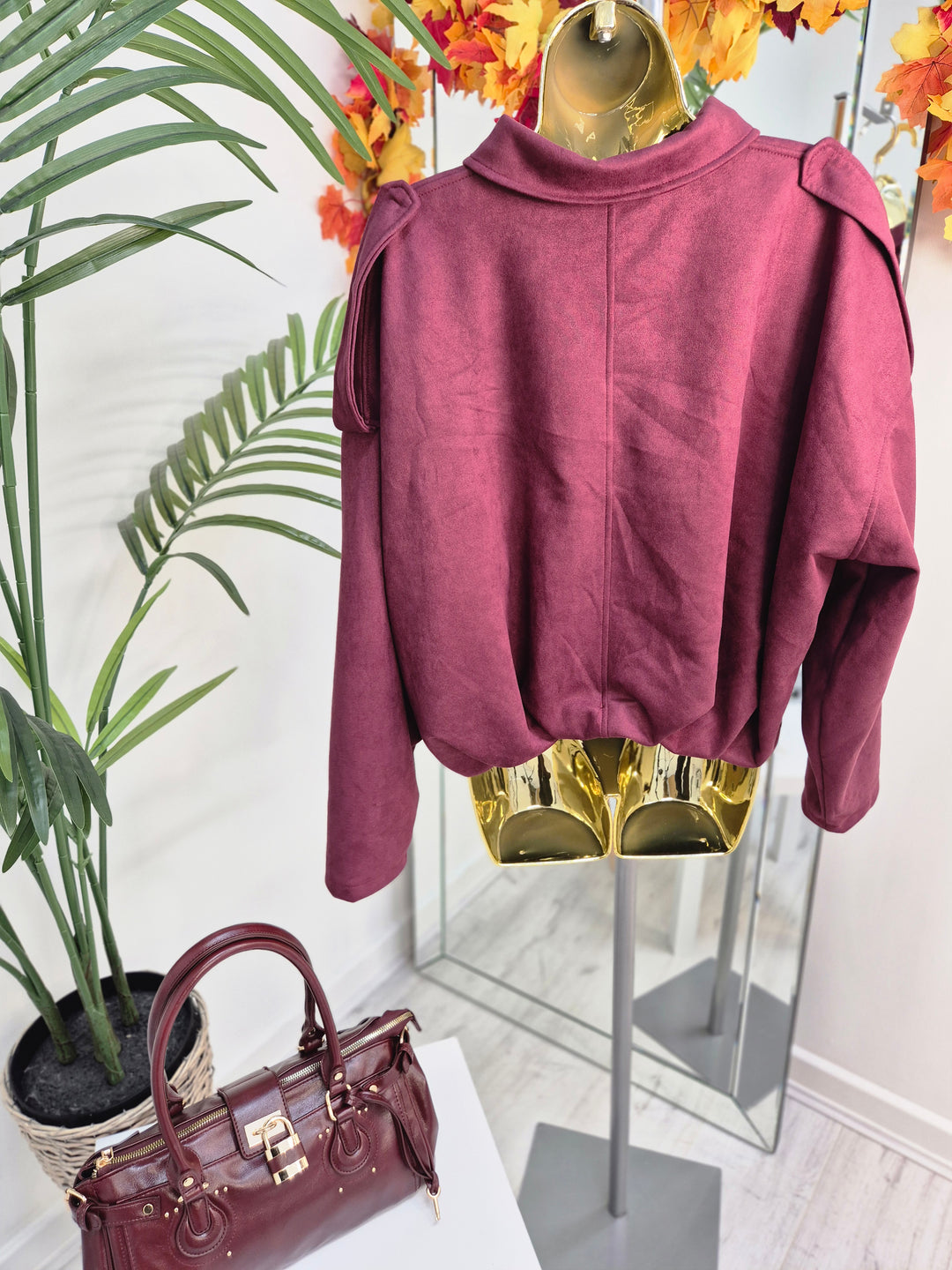Sam Suedette Biker Jacket (Loose Fit, fits from Size 10/12 up to Size 16) - Wine