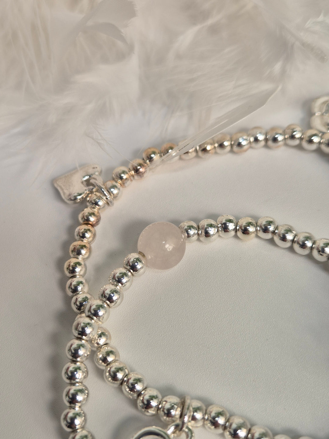 Stacking Bracelets - Angel Wings, Hearts, Camellia Flower Charms (Silver Tone) Pink