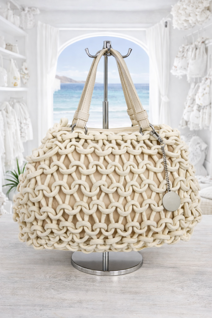 Island Crochet Bag with Dual Handles - Beige