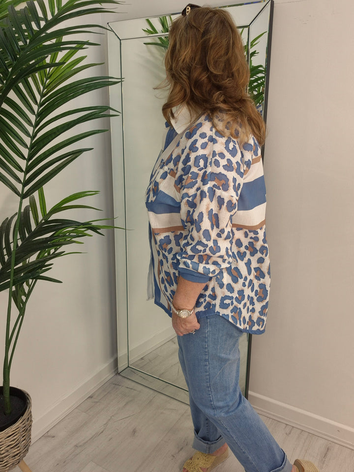 Lizzie Leopard Shirt - Blue (Oversized)