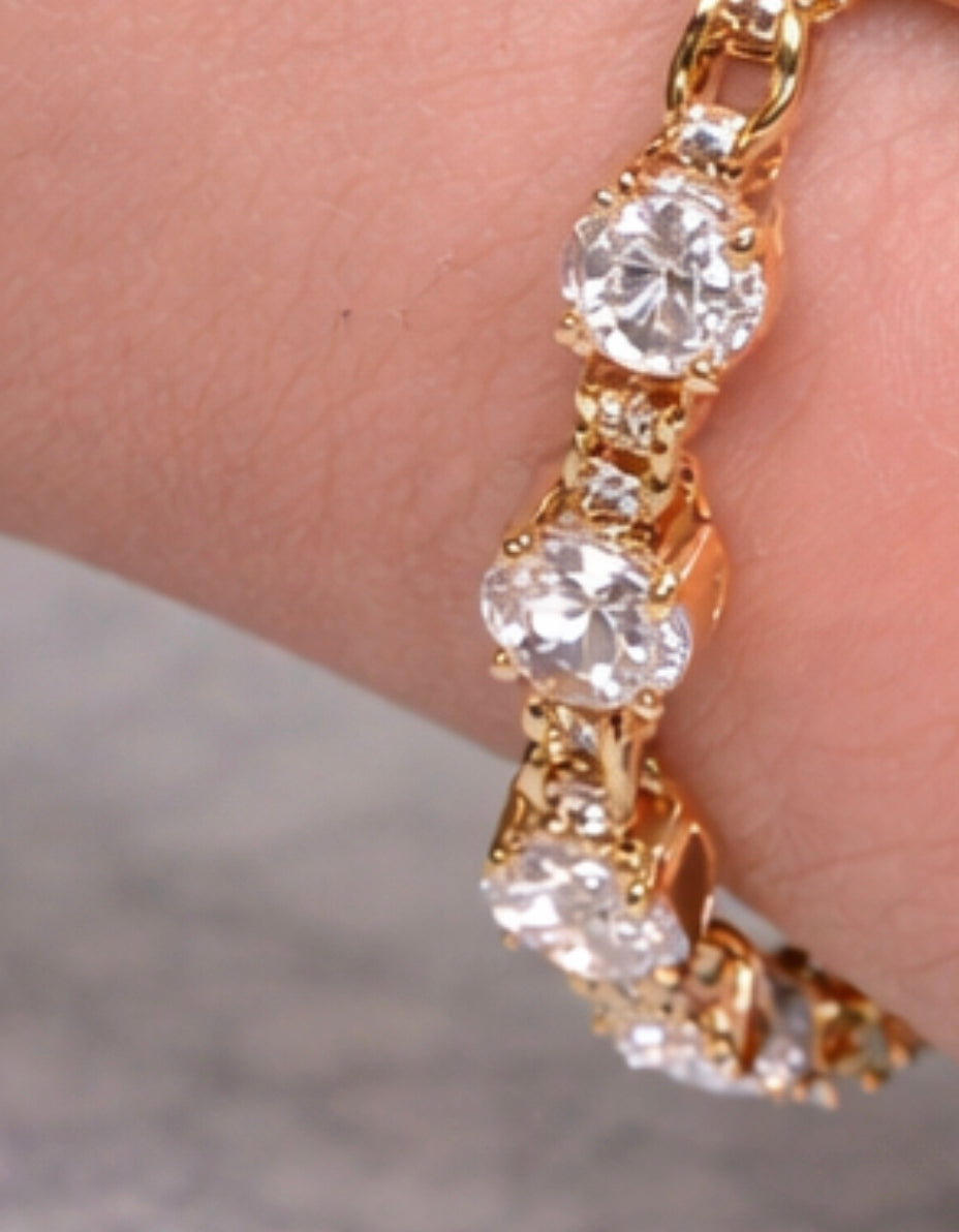 Crystal Tennis Bracelet (Gold Tone)
