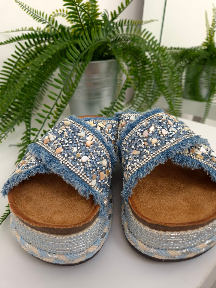 Bali Slip On Sliders - Blue (choose your Size)