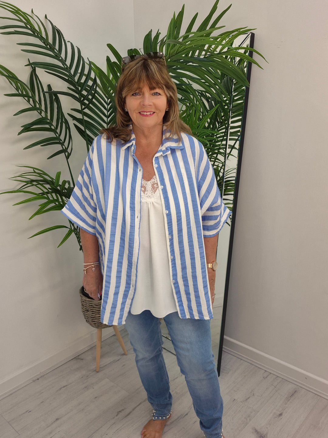Candy Striped Shirt - Blue/White (Oversized)