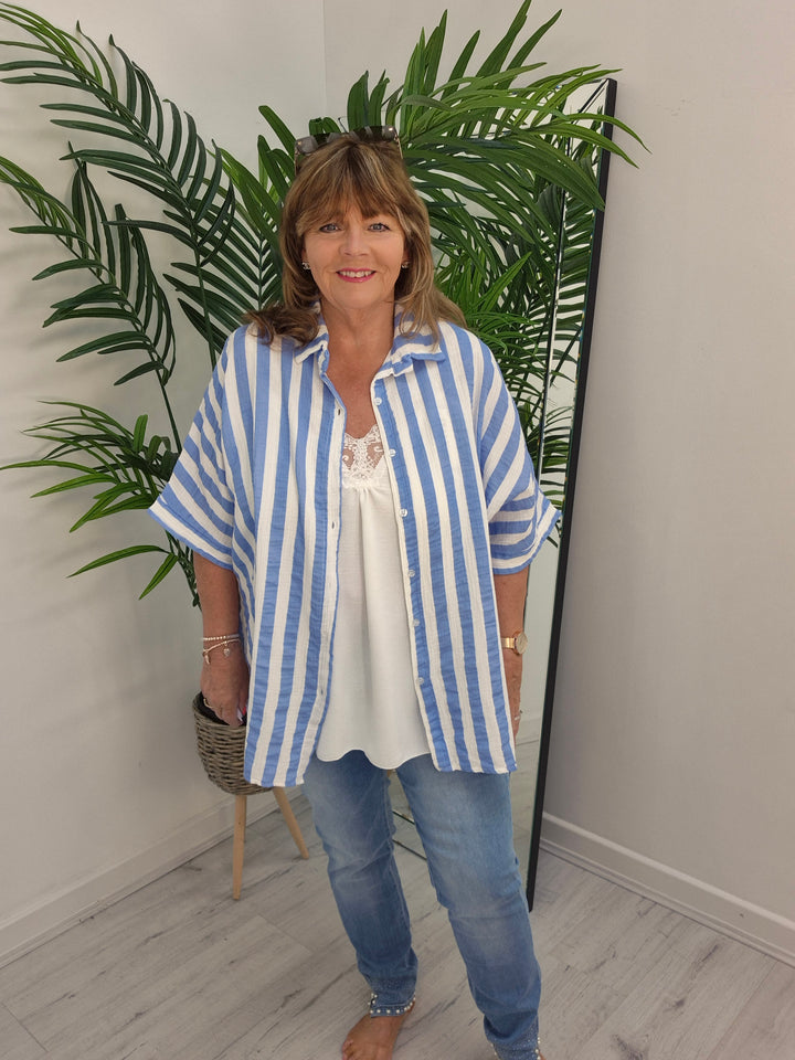 Candy Striped Shirt - Blue/White (Oversized)