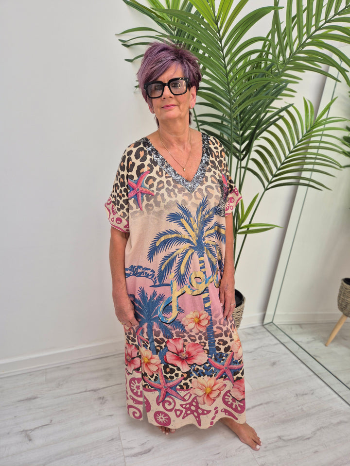 Carla Sequin Palm Maxi Dress - (Loose Fit - fits up to Size 18/20)