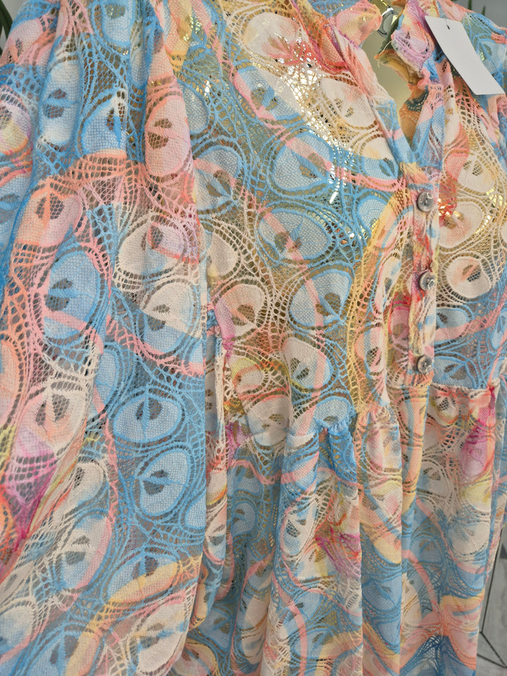 Gardenia Floral Lace Top - Powder Blue (Oversized, fitting from Size 14 up to Size 20)