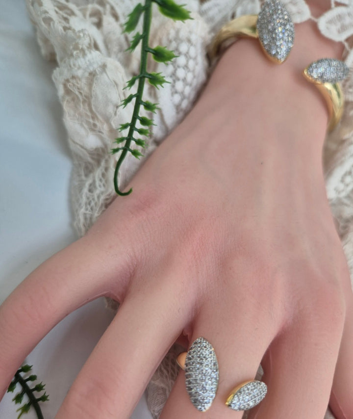 Crystal Statement Bracelet or Ring Set (Adjustable) - (choose your item) Gold Tone