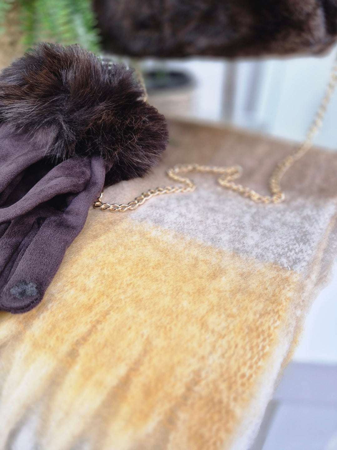 Checked Scarf with Fringing - Chocolate Multi