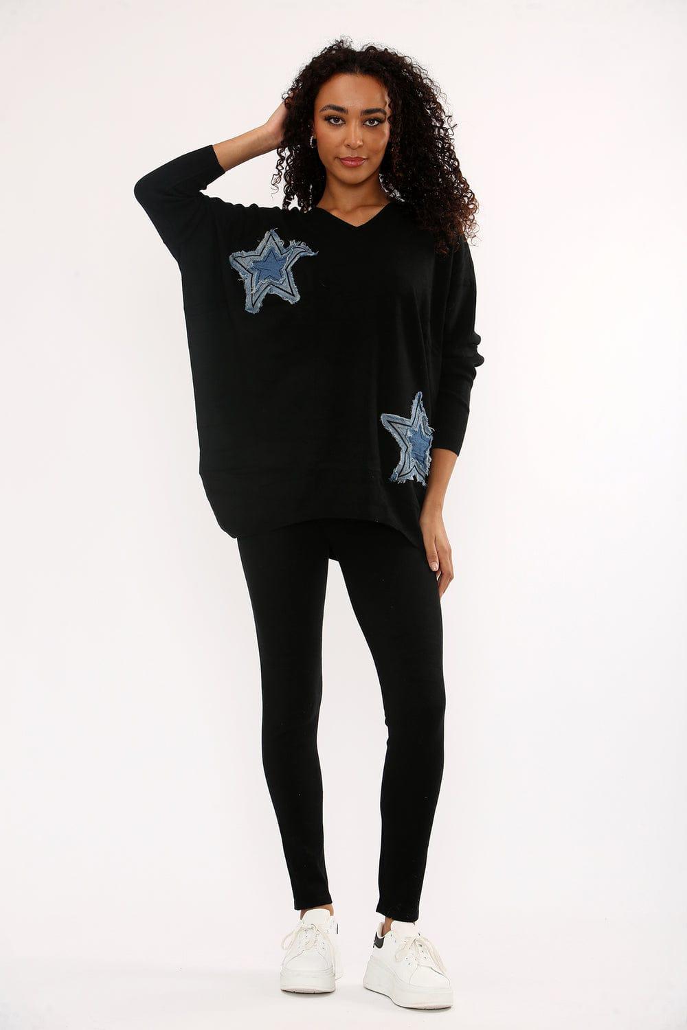 Star Super Soft Co-ord Loungewear Set (2 Piece) - Black (One Size, fits from Size 10/12 up to Size 16/18)