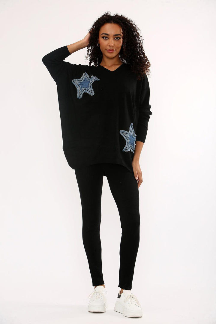 Star Super Soft Co-ord Loungewear Set (2 Piece) - Black (One Size, fits from Size 10/12 up to Size 16/18)