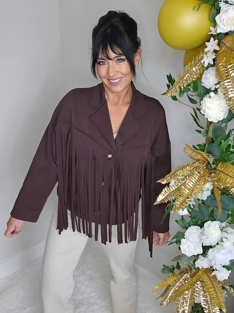 Texas Fringed Jacket  - (One Size fits from Size 12/14 to Size 18) - Chocolate