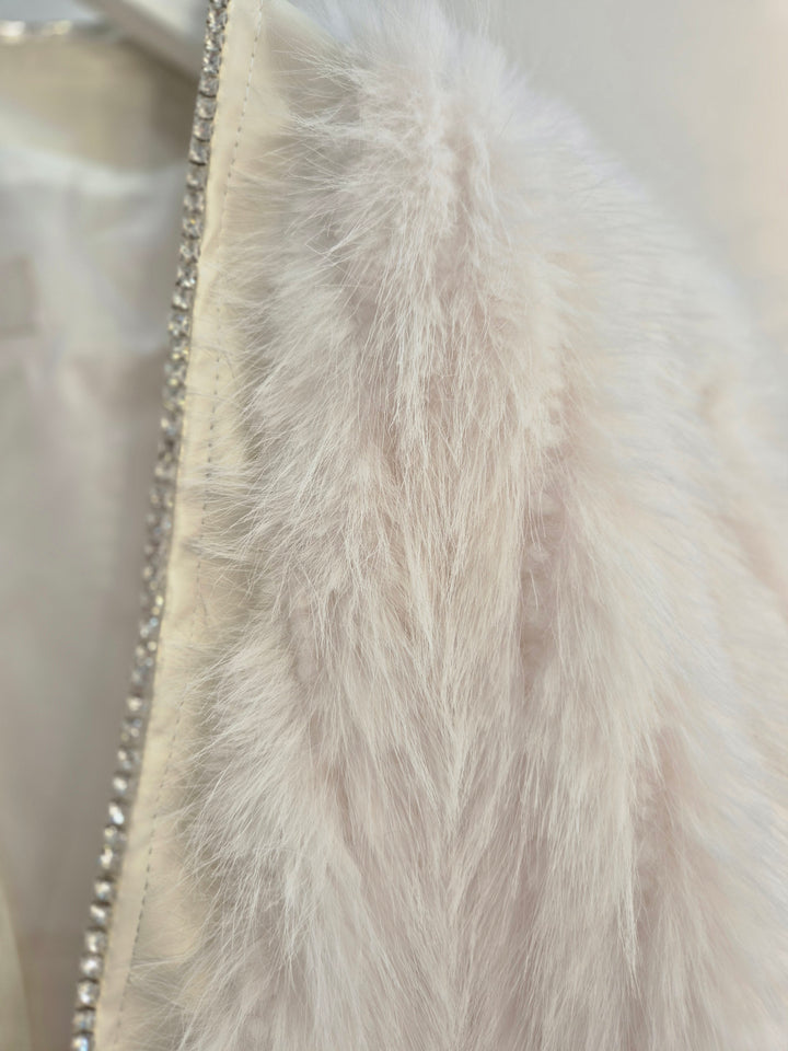 Oslo Crystal Faux Fur Jacket - Winter White - (One Size fits from Size 10 to Size 16)