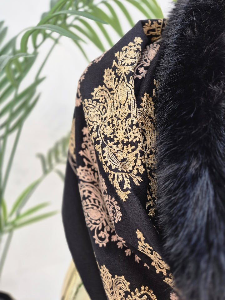 Oslo Faux Fur Shawl/Wrap - Black/Gold (Oversized)