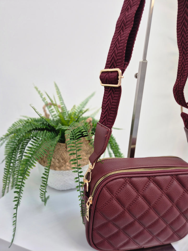 Diamond Quilted Bag - Wine (Gold Tone)