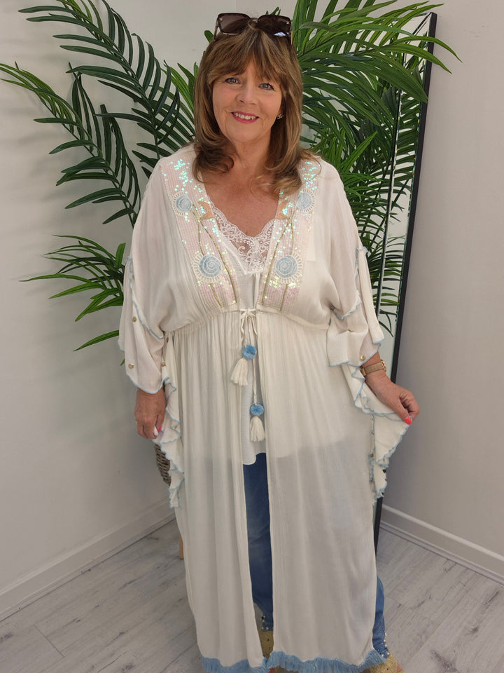Sunshine Kimono - White/Blue/Gold