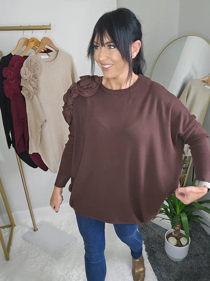 Corsage Oversized Jumper - Chocolate (fitting from Size 14 up to Size 20)