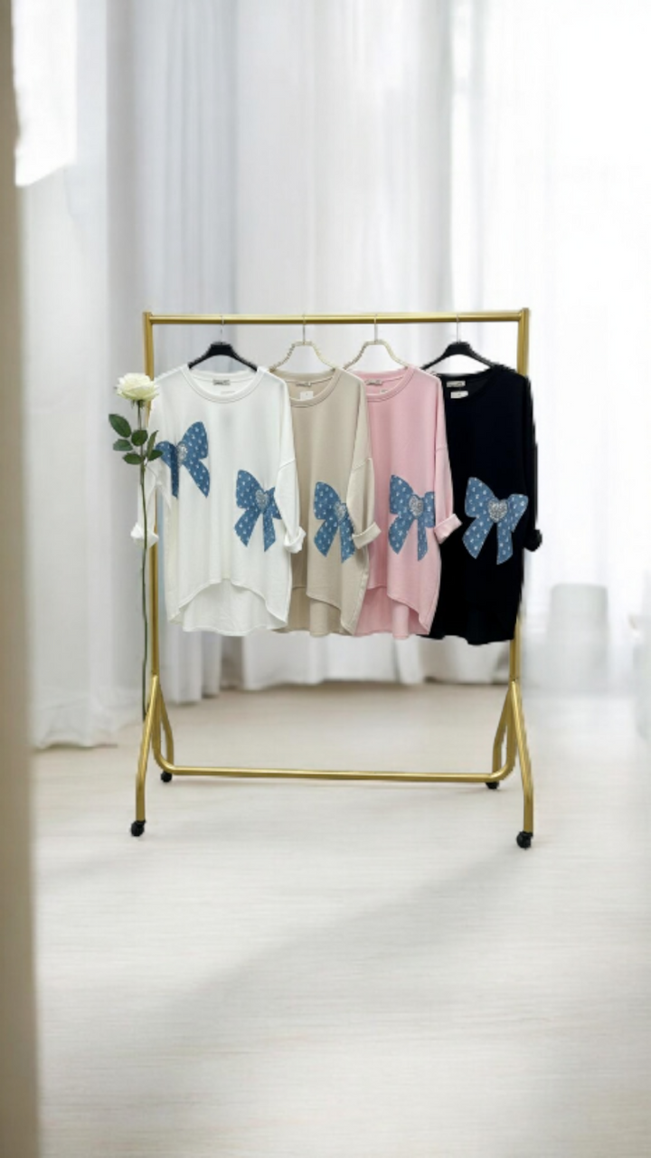Bethany Bow Slouchy Top - (choose your Colour) (Oversized fitting from Size 14 up to Size 18/20)
