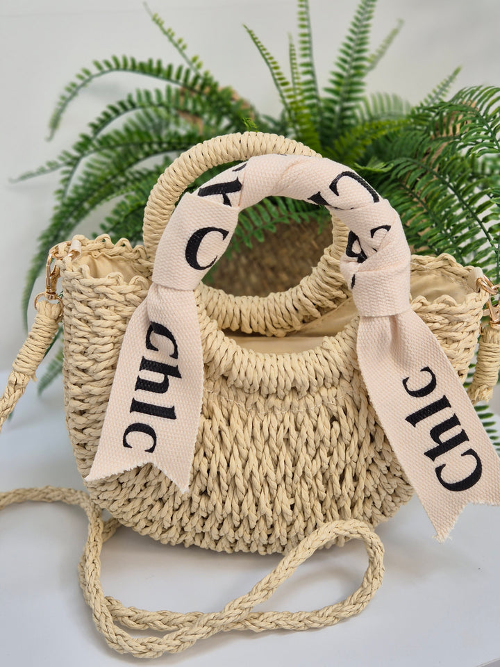 Chic Woven Raffia Bag with Dual Handles - Natural