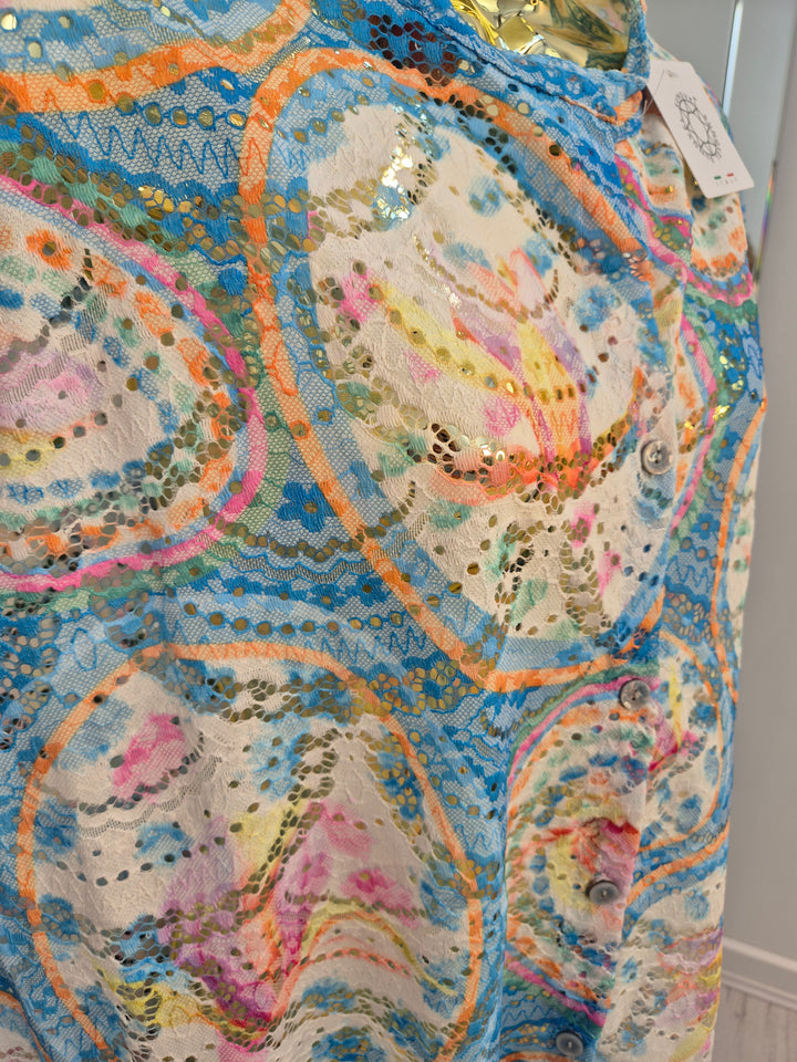 Alba Floral Double Fluted Sleeve Top - Aqua (Oversized, fitting from Size 14 up to Size 20)