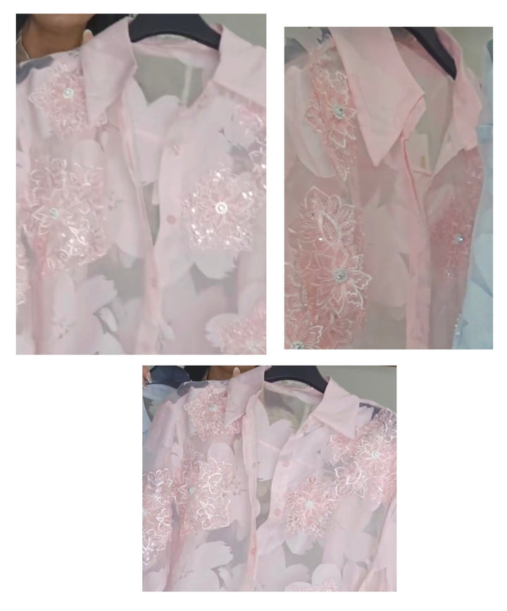 Valencia Ornate Blouse with Crystals & 3D Applique Sparkle - Pink (One Size, fits from Size 12 up to Size 16/Small Busted Size 18)