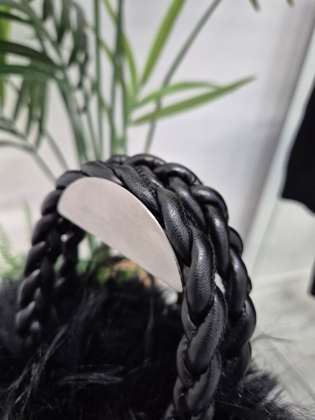 Oslo Faux Fur Shaggy Bag with Dual Handles & Chain Strap - Jet Black