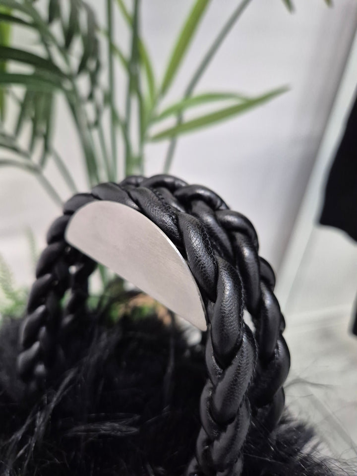 Oslo Faux Fur Shaggy Bag with Dual Handles & Chain Strap - Jet Black